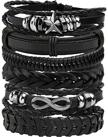 Manfnee Geflochtenes Lederarmband Punk Goth Rope Wrap Armband Armbänder Männer Frauen Verstellbar