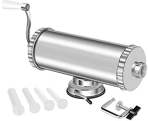 MASTER FENG Sausage Stuffer Horizontal Homemade Meat Filling Kitchen Machine with Suction Base Packed 4 Stuffing Tubes [5LBS Capacity]