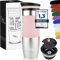 Milu Travel Mug 370ml 450ml - Insulated Coffee Cup to go - 100% Leak Proof - Stainless Steel Drinking Mug - Car Mug Double Wall Insulation Thermo Coffee Flask (Pink, 450ml)