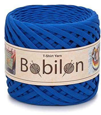T-shirtgarn i fettuccini-stil, 7–9 mm, trikågarn för virkning och stickning, ekologiskt t-garn, makramégarn, bandgarn i 100% bomull, jerseygarn, ultramarin.