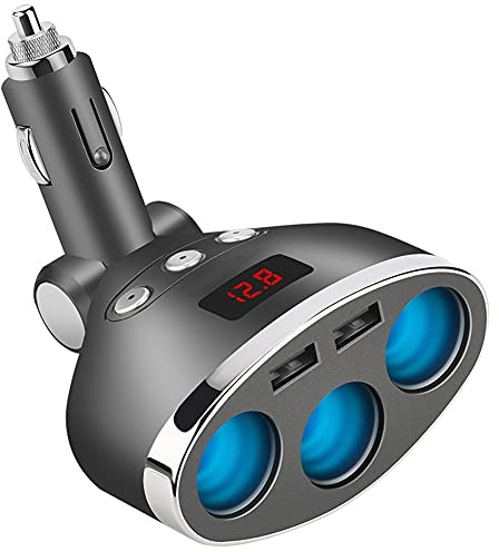Auto Zigarettenanzünder Verteiler,Asudaro USB Auto Ladegerät Verteiler Adapter 3-fach Zigarettenanzünder USB Auto Steckdose LKW Buchse Adapter mit LED Voltmeter Schalter für Handy Tablet GPS,schwarz
