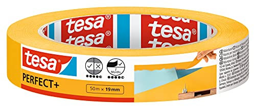 tesa Masking Tape PerfectPlus - Painter's Tape Made of Thin Washi Paper for Precise Masking During Painting Work - for Indoor use - 50 m x 19 mm