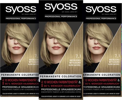 Syoss Color Coloration 7_1 Natürliches Mittelblond (115 ml), permanente Coloration für bis zu 10 Wochen Farbintensität und 80 % weniger Haarbruch*