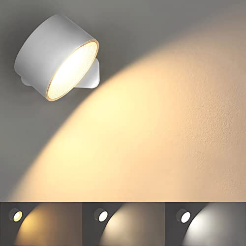 Anmossi LED Wandleuchte,Kabellose Wandleuchten mit Akku,3 Helligkeitsstufen 3 Farbmodi,Touch Control,360° Drehbare,Wandleuchte Innen für Flur,Wohnzimmer,Schlafzimmer,Treppenhaus(Weiss)
