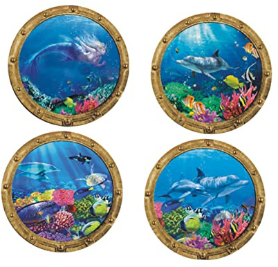 Homoyoyo 3D Ocean Animals Sticker Self-Adhesive Marine Animal Wall Stickers Undersea Animal Wall Decals for Nursery Bathroom Bedroom Smooth Surfaces 4 Pack