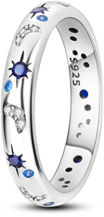 NARMO 925 Sterling Silver Rings for Women Blue Moon and Star Stackable Ring Size S