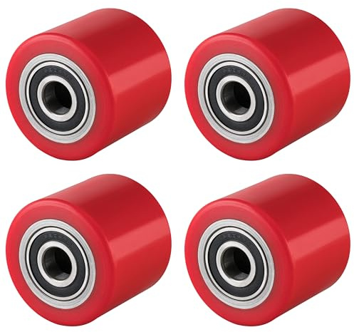4 Stück Hubwagen Rollen Polyurethan rot 80 x 70 mm, Achse 20 mm - Ersatzrolle inkl. Kugellager