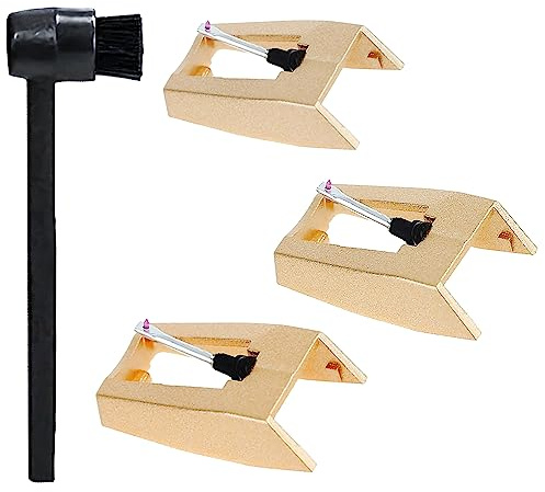 3 Pack Diamond Record Player Needle Replacement, Vinyl Turntable Record Needles with Stylus Cleaning Brush Kit for Victrola Crosley ION Jenson Boytone York Yorx LP Phonograph