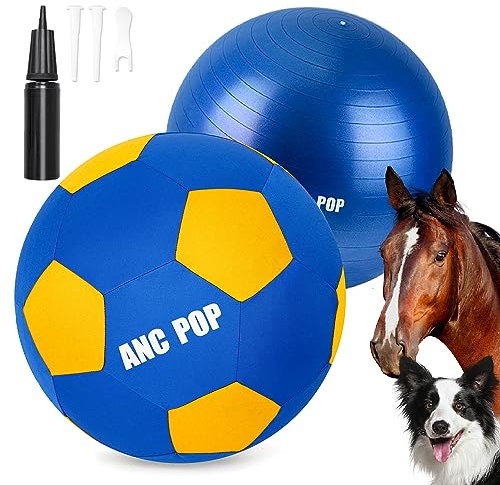 ANC POP Herding Ball für Hunde Pferdeball & Abdeckung 63,5 cm für Pferde groß mit Handpumpe zum Spielen, blau und gelb