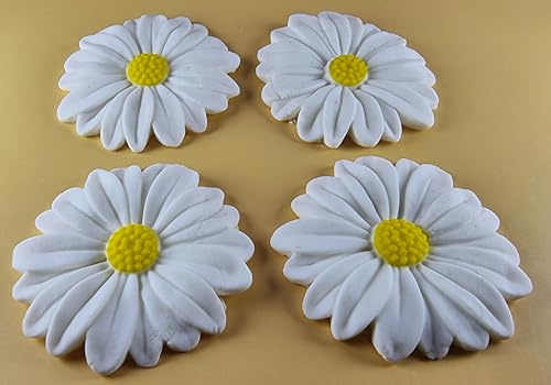 4 x edible 3D Extra Large 7cm Daisies Flowers icing toppers, cake cupcakes decorations T122 (White)