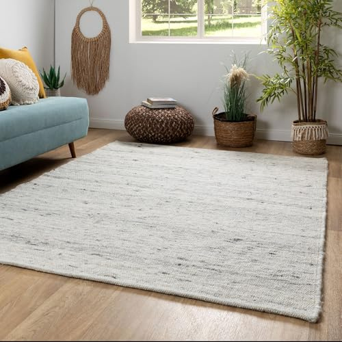 Steffensmeier Handweb Teppich Kos | Wolle (Schurwolle), Grau, handgewebt, Größe: 160x230 cm Wohnzimmer und Schlafzimmer