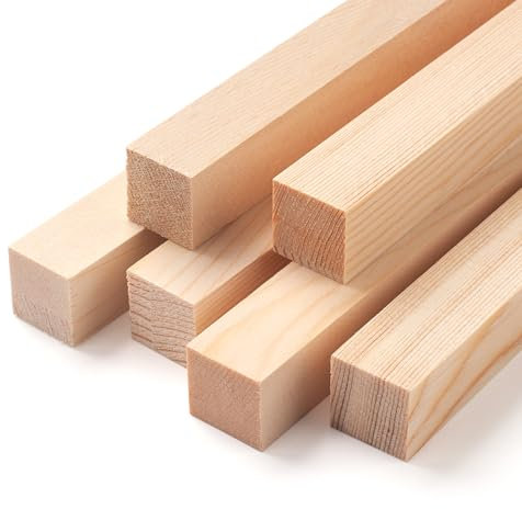 Quadratisch Holzstäbchen Holzstäbe zum Basteln, 6 Stück 2,5 x 2,5 cm-30,5 cm Lang Eckig Holzleisten, Natürliche Unbehandelter Holz Stab Kantholz Holz Stange für Holzbasteleien, Kunst und DIY Projekte