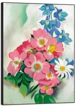 TAPHET Abstrakt Blumen Bilder mit Rahmen Schwarzer. Blumen Leinwandbild Schlafzimmer. Rosa Rosen und Rittersporn. Berühmte Wandbilder Kunstdruck Bild auf Leinwand 30x45cm