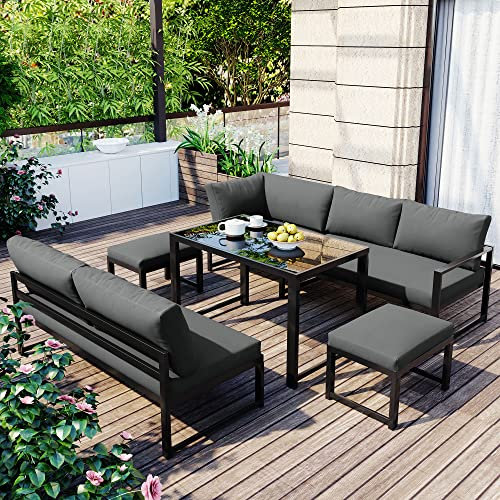 Kayan Garten Loungesessel Set, Aluminium Sitzgruppe für Gartenbalkon, mit Liegefunktion, 4-Fach Verstellbarer Rückenlehne, inkl. weicher Sitz- und Rückenpolster, Grau