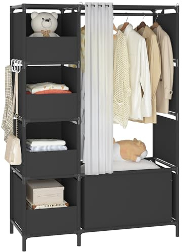 MOYIPIN Portable Closet，Free Standing Wardrobe Closet with Hanging Rod and Curtain，Clothes Storage Organizer, for Cloakroom, Bedroom，40.55 x 16.73 x 65.35Inches，Black