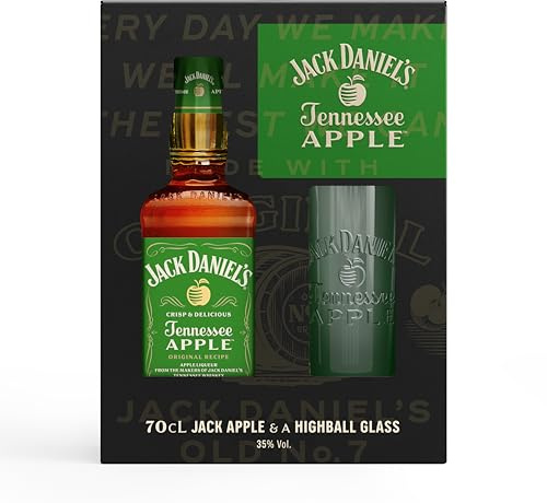 Jack Daniel's Coffret Apple 70 Cl accompagné d'un verre à cocktail 35% – Liqueur de Whisky à la Pomme – Douce et Rafraîchissante – Notes de Vanille et Caramel – À Déguster glacé ou en Cocktail –