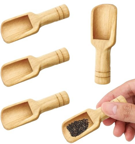 4PCS Wooden Spoons Small Scoop Mini Bamboo Spoons Eco-Friendly and Easy to Clean for Kitchen, Bath Salt,Salt Spoons Natural Scoop for Candy Honey Spices Sugar Tea Powder