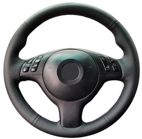 Auto Lenkradbezug Schwarzer Echtleder-Autolenkradbezug für E46 E39 330i 540i 525i 530i 330Ci für M3 2001 2002 2003(Color:Red Thread)