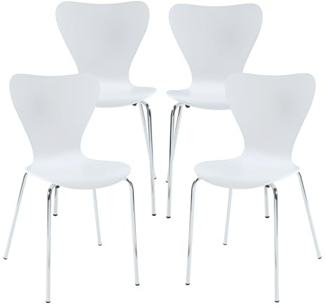 [en.casa] Matrumsstolar set om 4 ätungstolar för matsal köksstolar stapelstol trä metallben 80 x 48 x 45,5 cm fåtölj vit