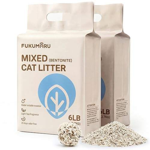 FUKUMARU Blandad Tofukattströ, Stark Klumpbildning, Effektiv Luktkontroll, Dammfritt och Ultra Absorberande Vattenavspolningsbart Bentonit-Tofukattströ, Vit Te Kattströ, 5.4kg (2 Paket)