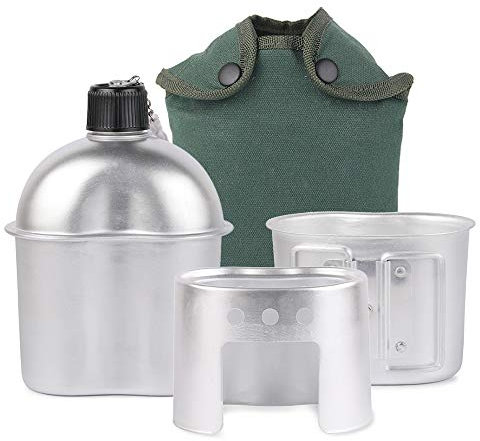 Camping-Kochgeschirr-Set aus Aluminium, Militär, Kantine, Holzofen, Set mit Abdecktasche, für Camping, Wandern, Rucksackreisen