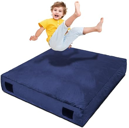 Homewell 5 x 5 Ft Crash Pad – Soft Velvet Cover Sensory Crash Pad for Kids with Durable Shock-Absorbing Foam, Machine Washable Cover, Ultimate Comfort and Safety for Kids, Adults and Pets (Blue)