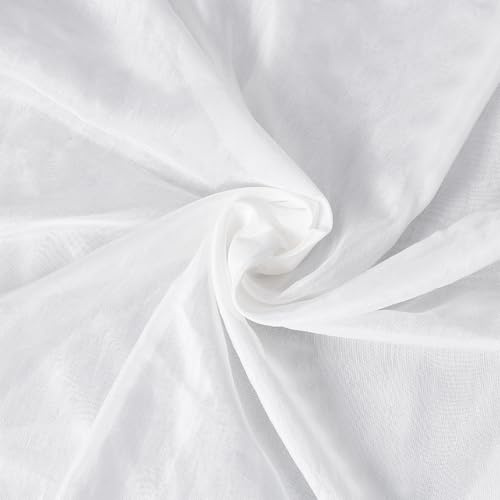 BENECREAT 1.1 Yards White Silk Organza Fabric, 55.1 Inch Wide, Plain Pattern, Sheer, Slub, Leno Weave, Ideal for Christmas Crafts, Dancewear, Tutus & More