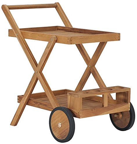 Rollwagen für draußen, Terrasse, Servierwagen, Barwagen, massives Teakholz, Möbel