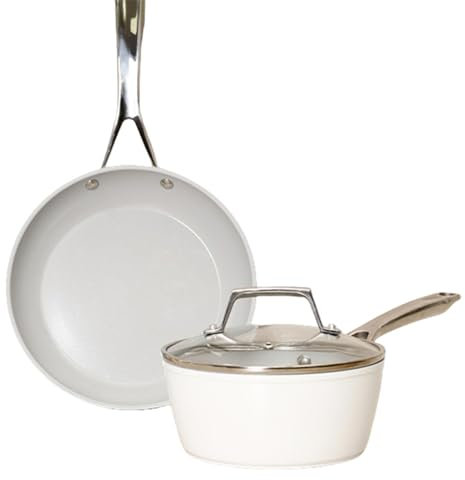 Set di pentole da cucina antiaderenti in ceramica sana, set di pentole e padelle in alluminio resistente, fornello a induzione/ceramica, bianco, uno