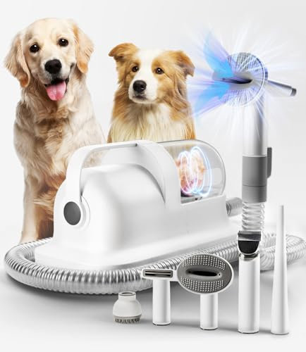 Blanlody Kit per la toelettatura del cane con aspirapolvere, tagliacapelli con aspirazione potente 16000Pa 99% peli di animali domestici 6 strumenti collaudati per spargimento
