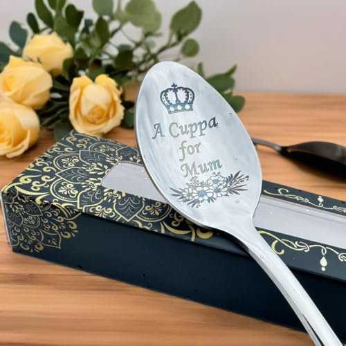 Personalised Tea Spoon with Engraving, Stainless Steel, Gift Box Included, A Cuppa for Mum or Any Text, Customer Spoon with Gift Box