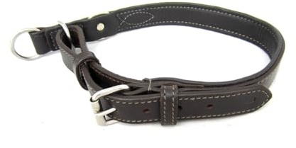 PS Pferdeartikel Flaches Hundehalsband aus Leder mit Zugstopp - Nappaleder gepolstert Größe L Dunkelbraun