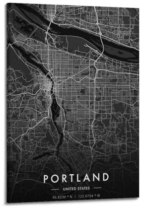 VBYTAXTWJ Póster decorativo de mapa de Portland, lienzo decorativo para pared e impresión artística moderna para decoración de dormitorio familiar, 40 x 60 cm