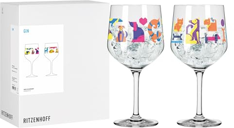 RITZENHOFF 8105001 Gin-Glas Set 700 ml - Serie Tierisch glücklich - 2 Stück mit Gin-Kelch Hunde Motiv bunt - Made in Germany