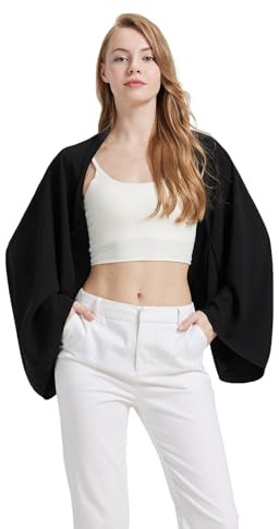 BEAUTELICATE Dicker Chiffon Stola Damen Festlich Elegante Schal mit Ärmel Bolero Cardigan Brautjackefür Abendkleid Hochzeit Sommer Frühling, Schwarz