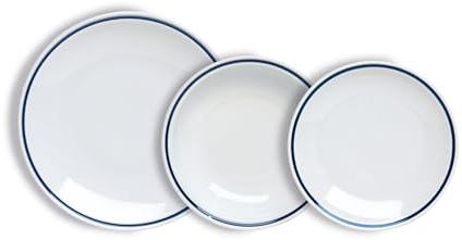 Tognana AZ Cinta Azul, servicio de platos de 18 piezas para 6 personas, porcelana, blanco, Hecho en Italia