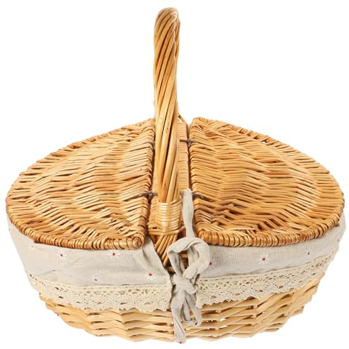 Toddmomy Flechtkorb Mit Deckel Und Griff Rattan Picknickkorb 13.8X9.8X6.7 Zoll Vielseitiger Aufbewahrungskorb Für Obst Brot Und Haushaltsgegenstände Ideal Für Picknick Und Garten