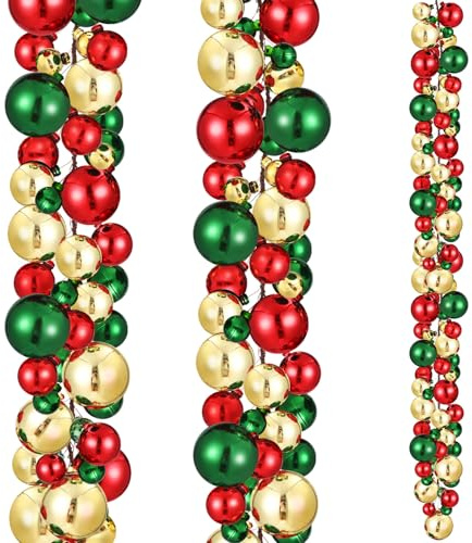 Yuxung 2 Pcs Christmas Ball Garland 6 ft Ball Ornaments Christmas Bulb Garland Xmas Tree Bauble Decorations for Party Supplies Indoor Outdoor Home Office Decoration Accessories(Red,Green,Gold)
