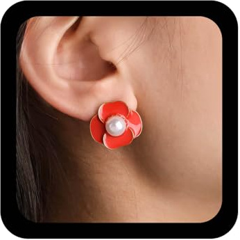 Xduargs Orecchini A Fiore Rosso Boho Orecchino A Fiore Rosso Perla Vintage Orecchini Camelia Giglio Petalo Camelia Orecchino Per Donna
