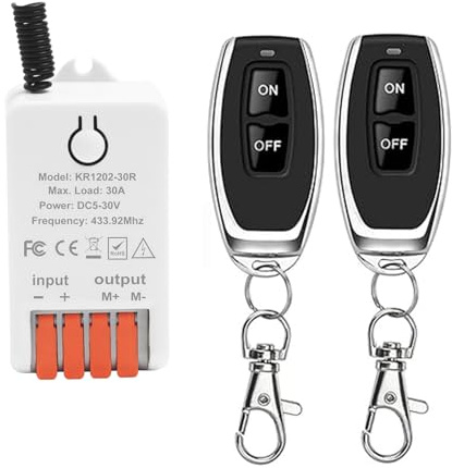 QIACHIP Interruptor de control remoto Motor CC 12V 30A Interruptor inalámbrico RF 433 MHz Controlador Receptor Relé con 2 emisores para puerta de garaje eléctrica enrollable, motor delantero/trasero