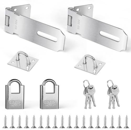 2 Set Hasp and Staple with Padlock, 4 inch Shed Lock, Door Lock with Key | Heavy-duty Steel, Anti-rust Coat Hasps & Padlocks, Secures Shed, Door, Garage, Cabinet, Pet Cage, Anti-cut Latch Design