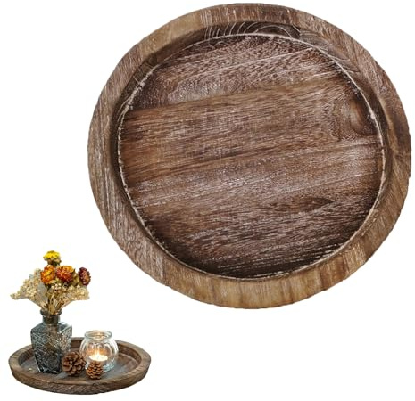 Eabdice φ27.9cm Bandeja Madera Redonda Decorativa, Bandeja de Madera rústica portavelas, para Mesa de Café, Cocina, encimera, decoración