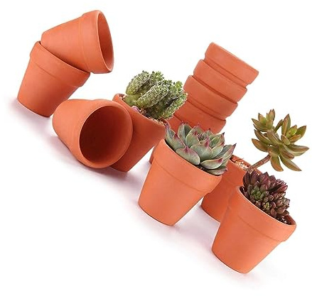 Lot de 12 pots en terre cuite de 6,5 cm – Résistant à l'eau pour la maison, le bureau, le bricolage, le rebord de fenêtre, la décoration de mariage – Idéal pour la plantation, les travaux manuels et