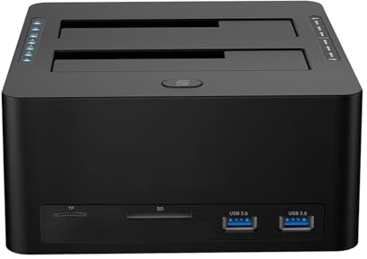 Fahoujs Docking Station 6 in 1 USB3.0 a doppia baia per dischi rigidi multipli, lettore di schede e funzione clonazione offline Double Bay Hard Drive Dock