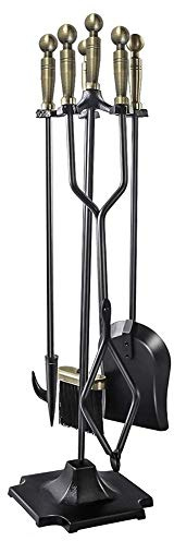 Fireplace Tool Set,Wrought Iron Fireplace Tools Set 5 Piece Kit with Brush Poker Shovel and Tongs 32 Inch High Stand Indoor and Outdoor Fire Pit Accessories