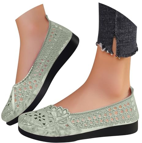 Generisch Ballerines respirantes en dentelle crochetée pour femme avec motif floral - Mocassins décontractés avec bout rond, vert, 40 EU