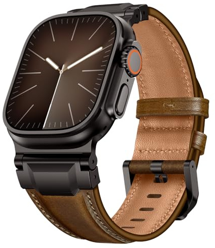 Bracelet en Cuir Compatible avec Apple Watch Ultra 3 49mm 44mm 46mm 45mm 42mm Bracelet Durable de Connecteur en Métal Robuste pour Ultra 3 2 1,SE 3 2 1,iWatch Series 11 10 9 8 7 6 5 4 3 2 1 Femmes