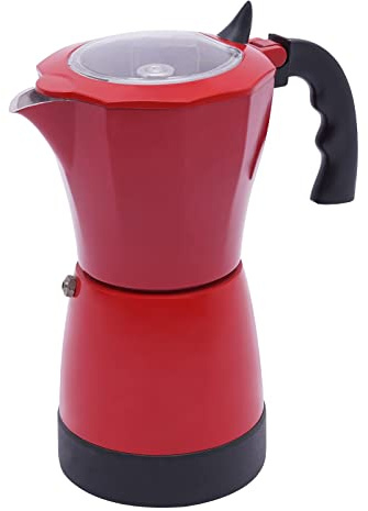 Lumivew Elektrisk Espressobryggare | Moka Pot, espressomaskin liten espressokanna för 6 espressomuggar, 300 ml Moka Pot, italiensk 480 W, aluminiumkaffekokare för spis, kaffe, hushållspresent (röd)