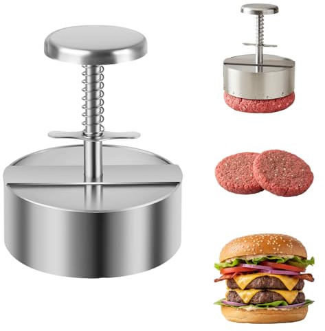 304 Stainless Steel Burger Press, 4.5 Inch Hamburger Patty Maker with Spring Back Design, Easy Release & Dishwasher Safe for Ground Beef, BBQ, Home Kitchen