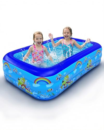 Maraiss 2.1M Large Rectangular Paddling Pool for Kids Adults, Family Swimming Pool Indoor Outdoor for Backyard Garden Party, Inflatable Paddling Pool